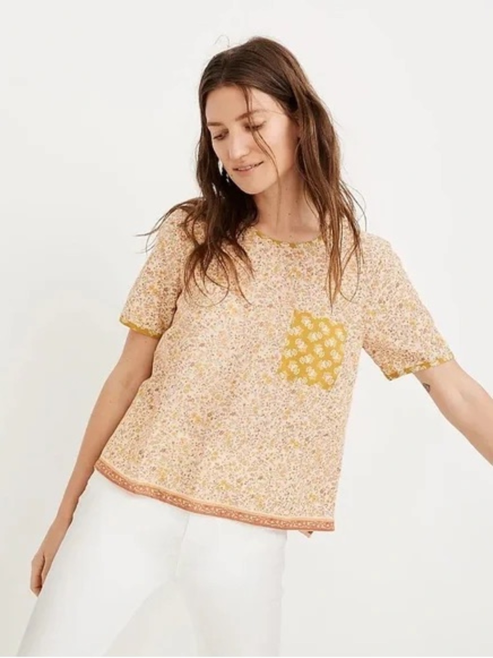 Madewell Floral Short-Sleeve Pocket Tee in Mustard